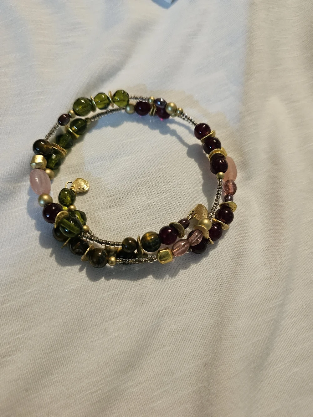 Green Multi-Strand Beaded Anklet with Mixed Accent Beads